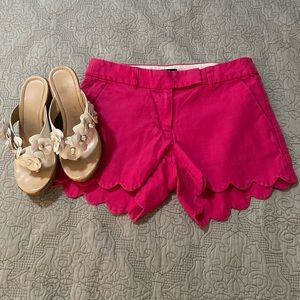 J Crew hot pink linen scallop shorts size 00.